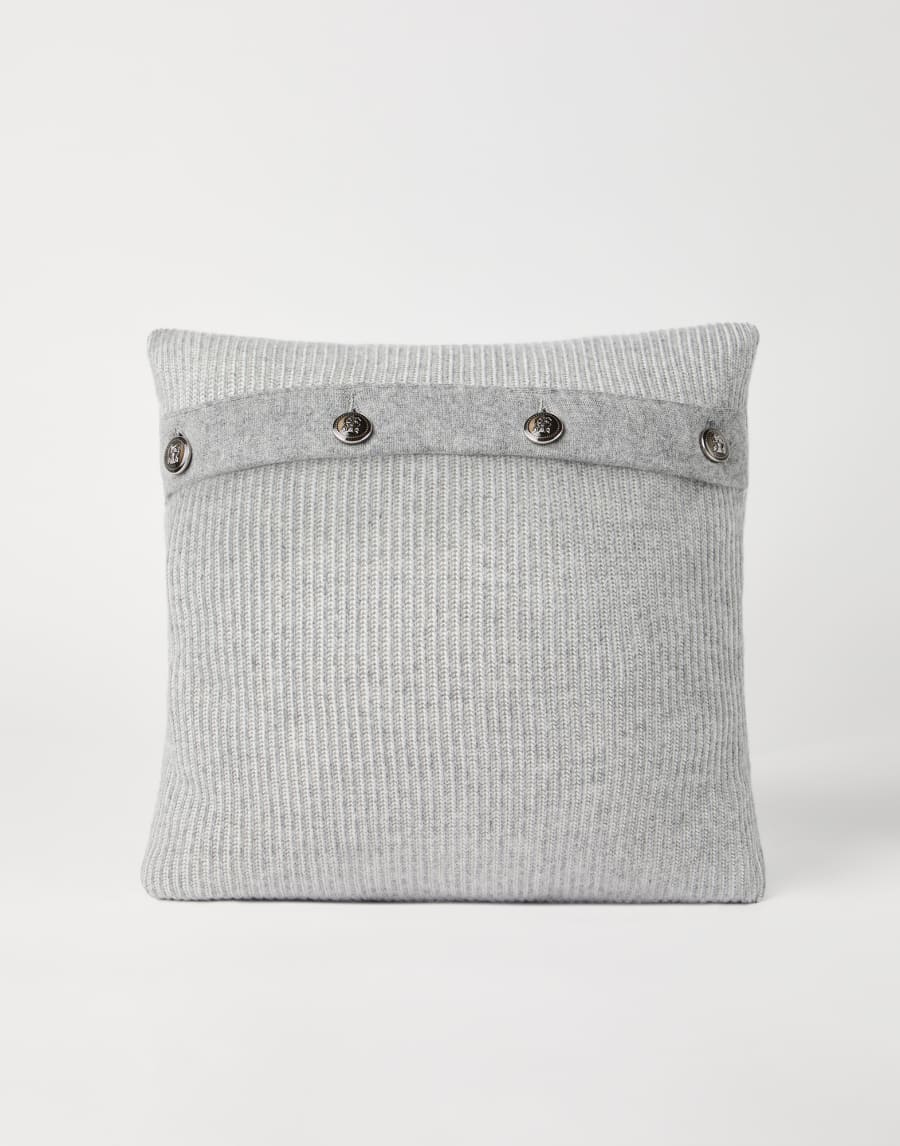 双线编织靠垫,纽扣装饰 灰色 生活风格 - Brunello Cucinelli