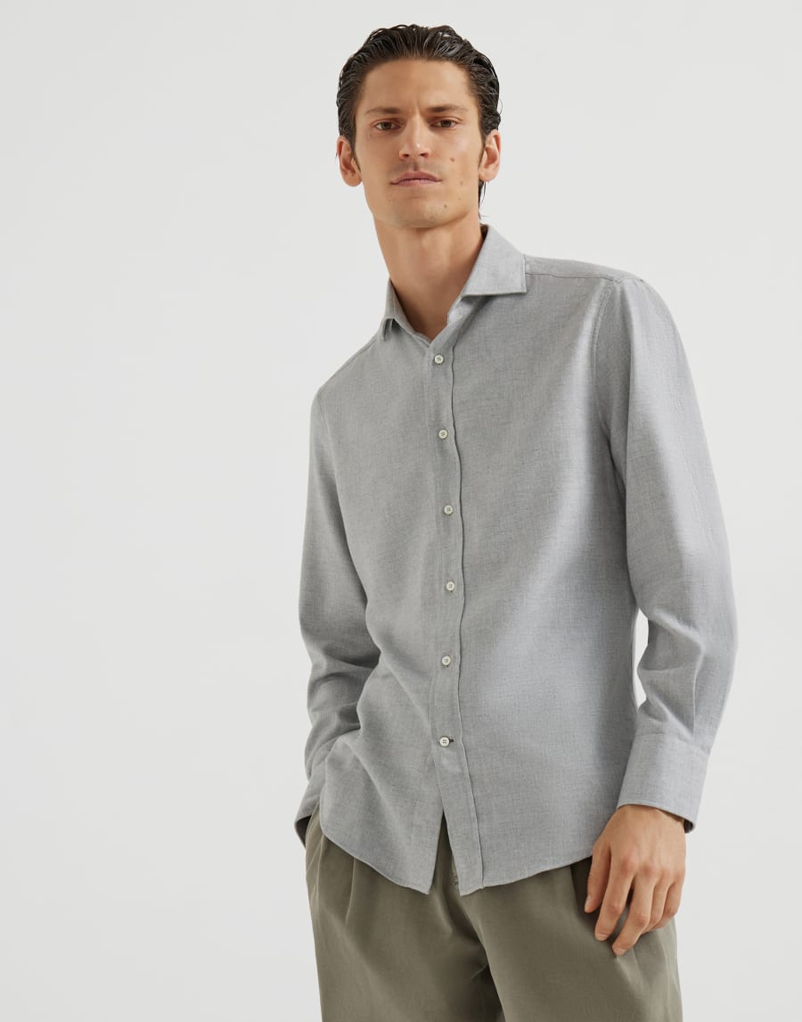 Flannel chevron shirt Grey Man - Brunello Cucinelli