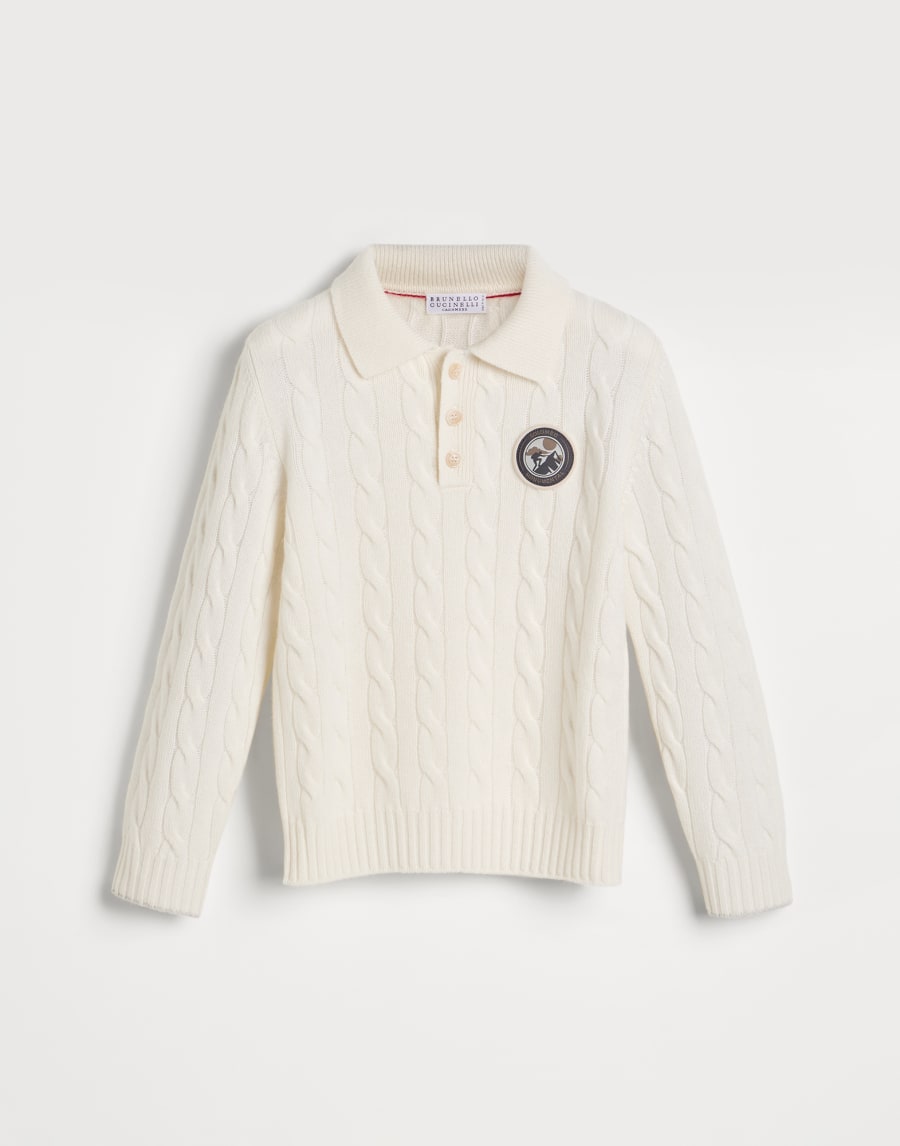Cashmere cable knit polo Panama Boys - Brunello Cucinelli