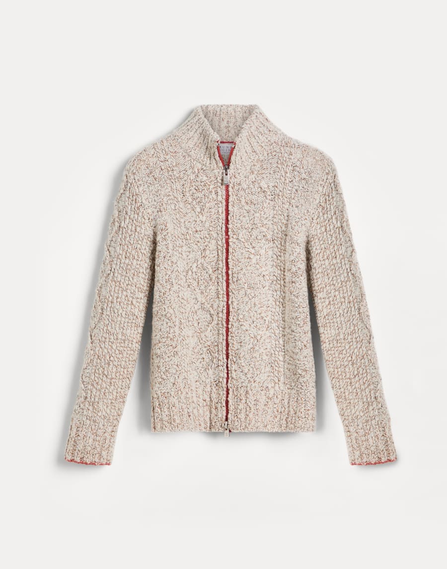Mouliné cardigan with zipper Ecru Boys - Brunello Cucinelli