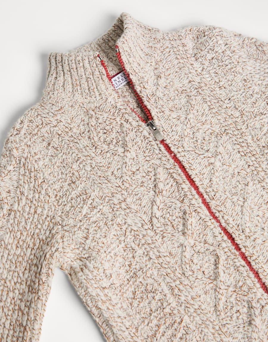 Mouliné cardigan with zipper Ecru Boys - Brunello Cucinelli