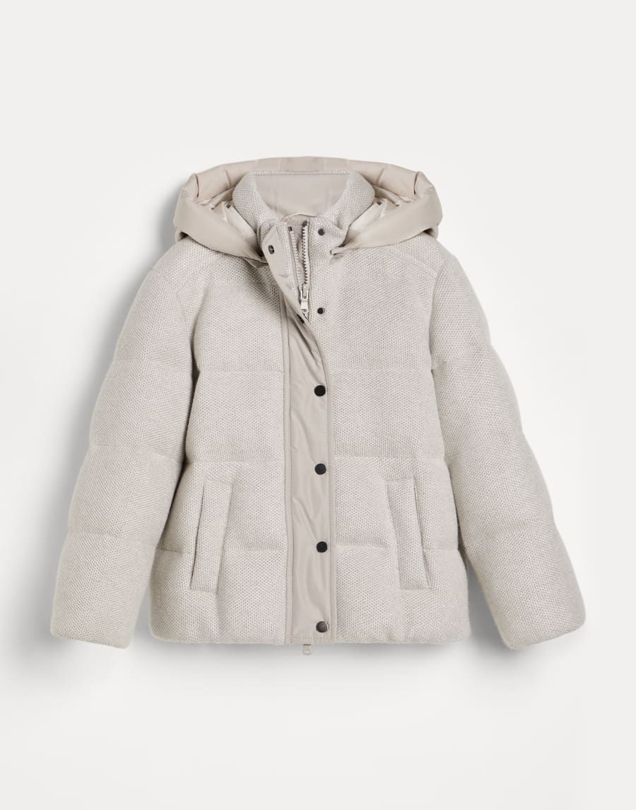 Piumino in maglia con cappuccio estraibile Beige Chiaro Bambina - Brunello Cucinelli