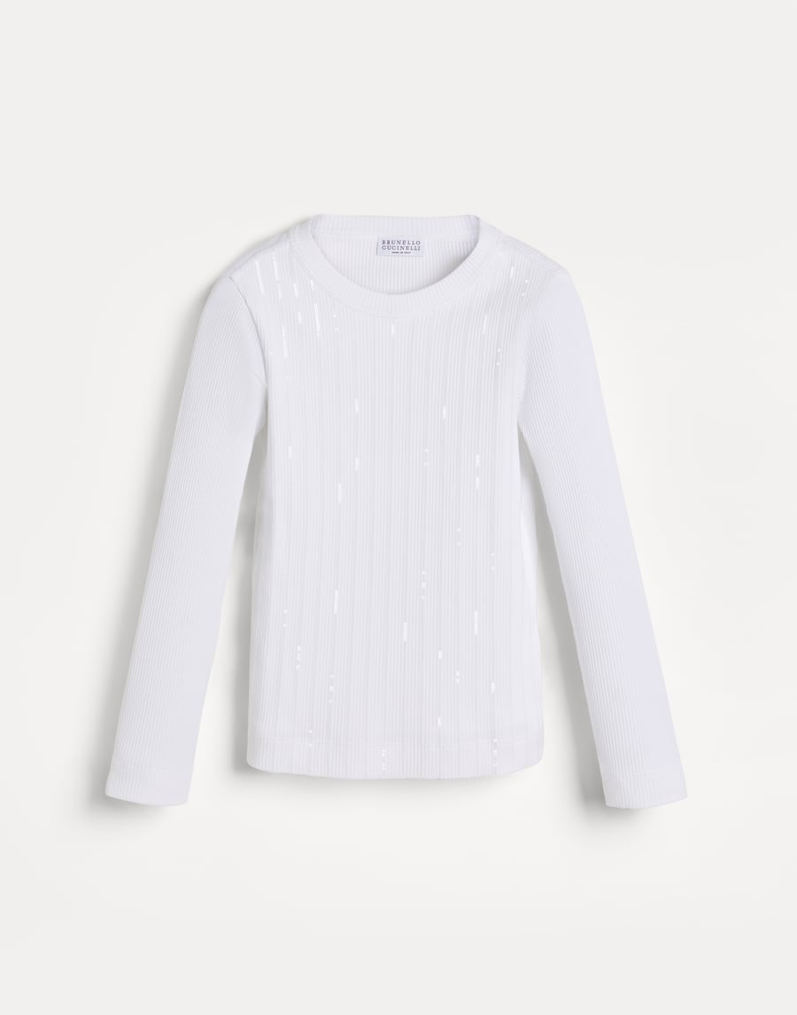 T-shirt con Dazzling Stripe Embroidery Bianco Bambina - Brunello Cucinelli
