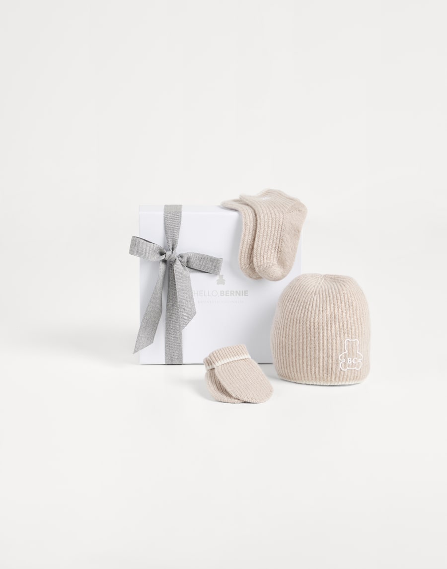 Baby Bernie beanie, gloves and socks set Beige Baby - Brunello Cucinelli