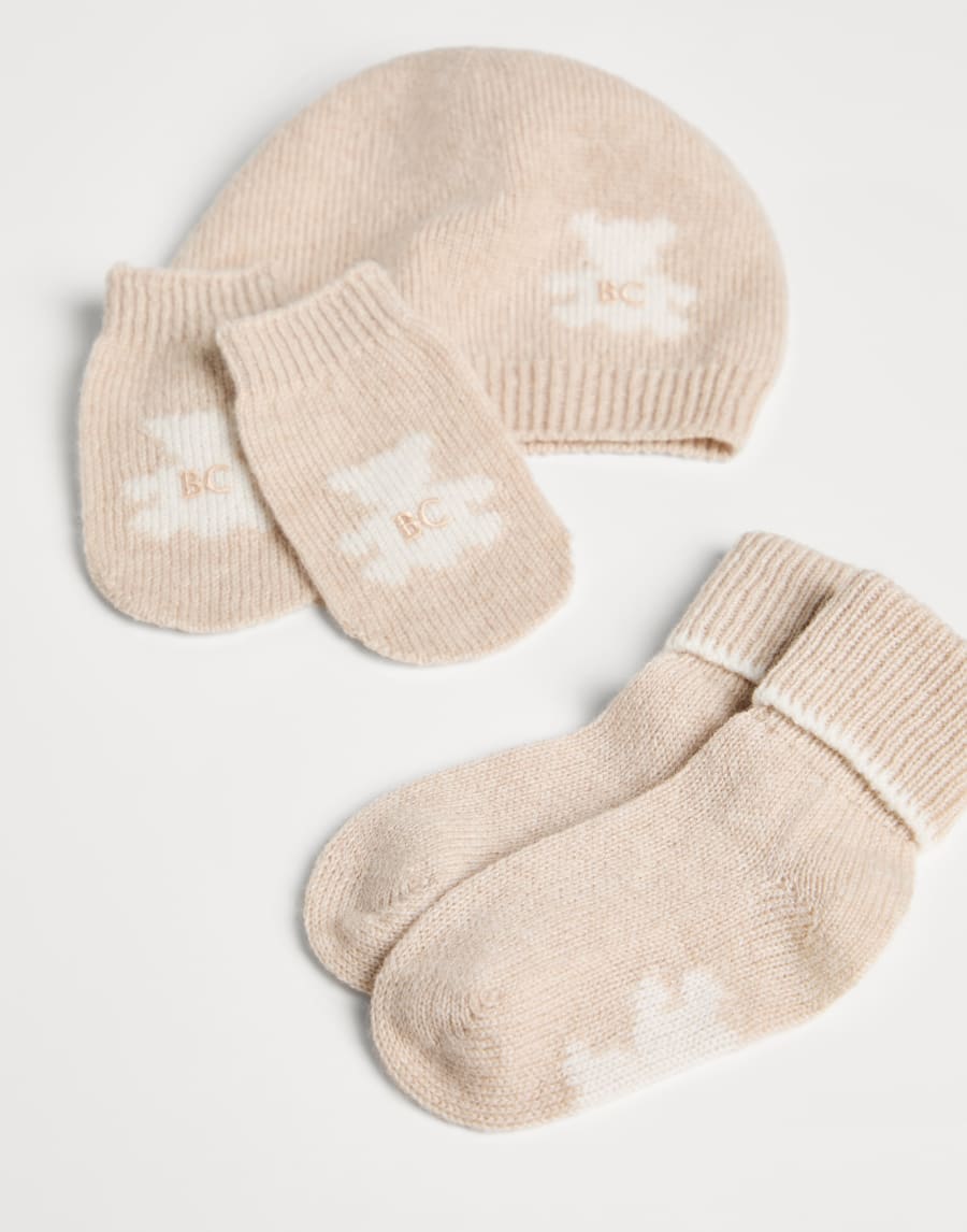 Baby Bernie-Set mit Strickmütze und Socken Beige Baby - Brunello Cucinelli