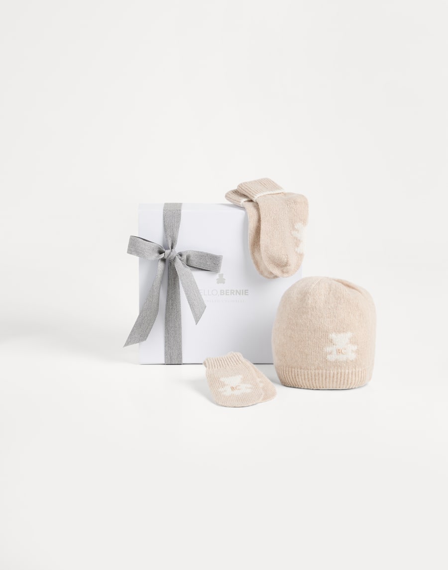 Baby Bernie-Set mit Strickmütze und Socken Beige Baby - Brunello Cucinelli