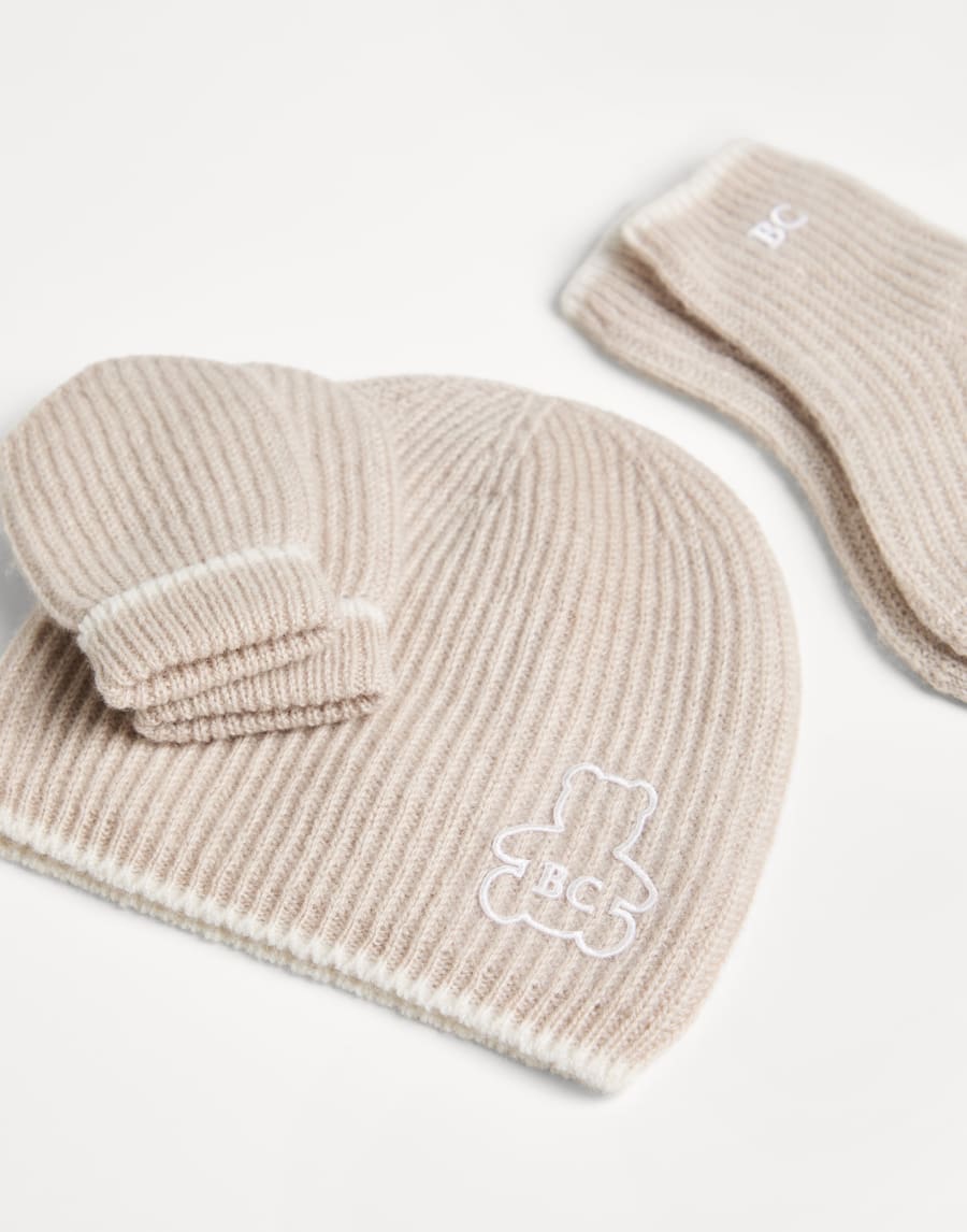 Baby Bernie beanie, gloves and socks set Beige Baby - Brunello Cucinelli