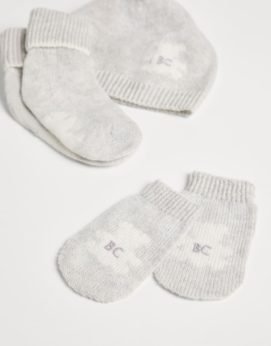 Baby Bernie-Set mit Strickmütze und Socken Hellgrau Baby - Brunello Cucinelli