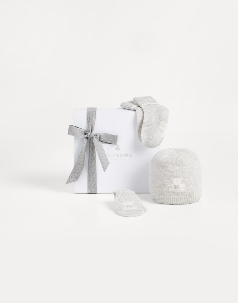 Baby Bernie-Set mit Strickmütze und Socken Hellgrau Baby - Brunello Cucinelli