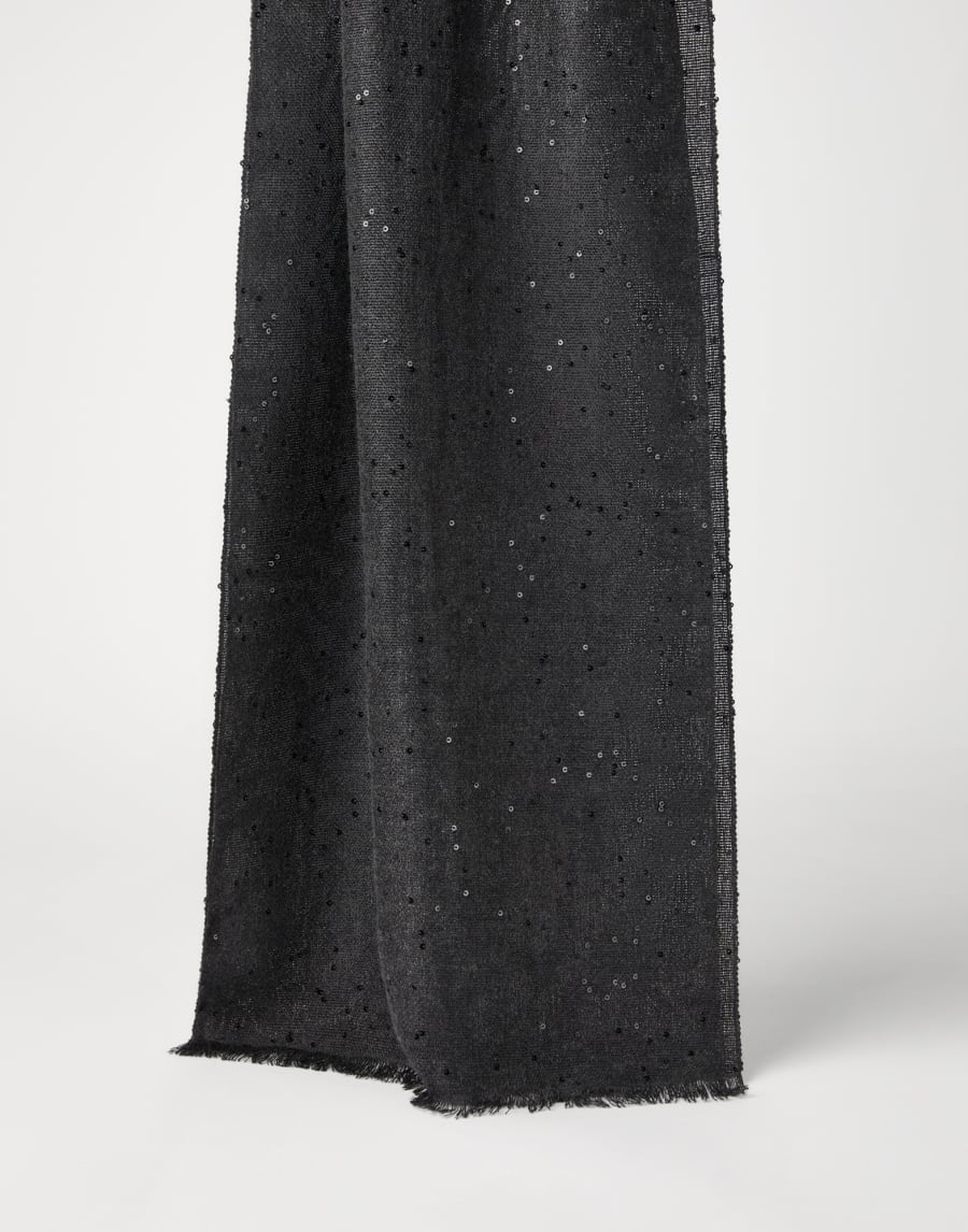 Cashmere and silk Diamond yarn scarf Anthracite Woman - Brunello Cucinelli