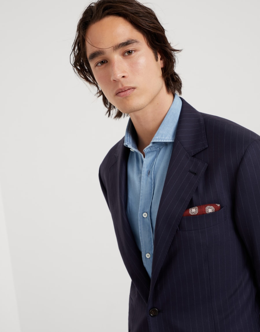 Chalk stripe blazer Navy Blue Man - Brunello Cucinelli