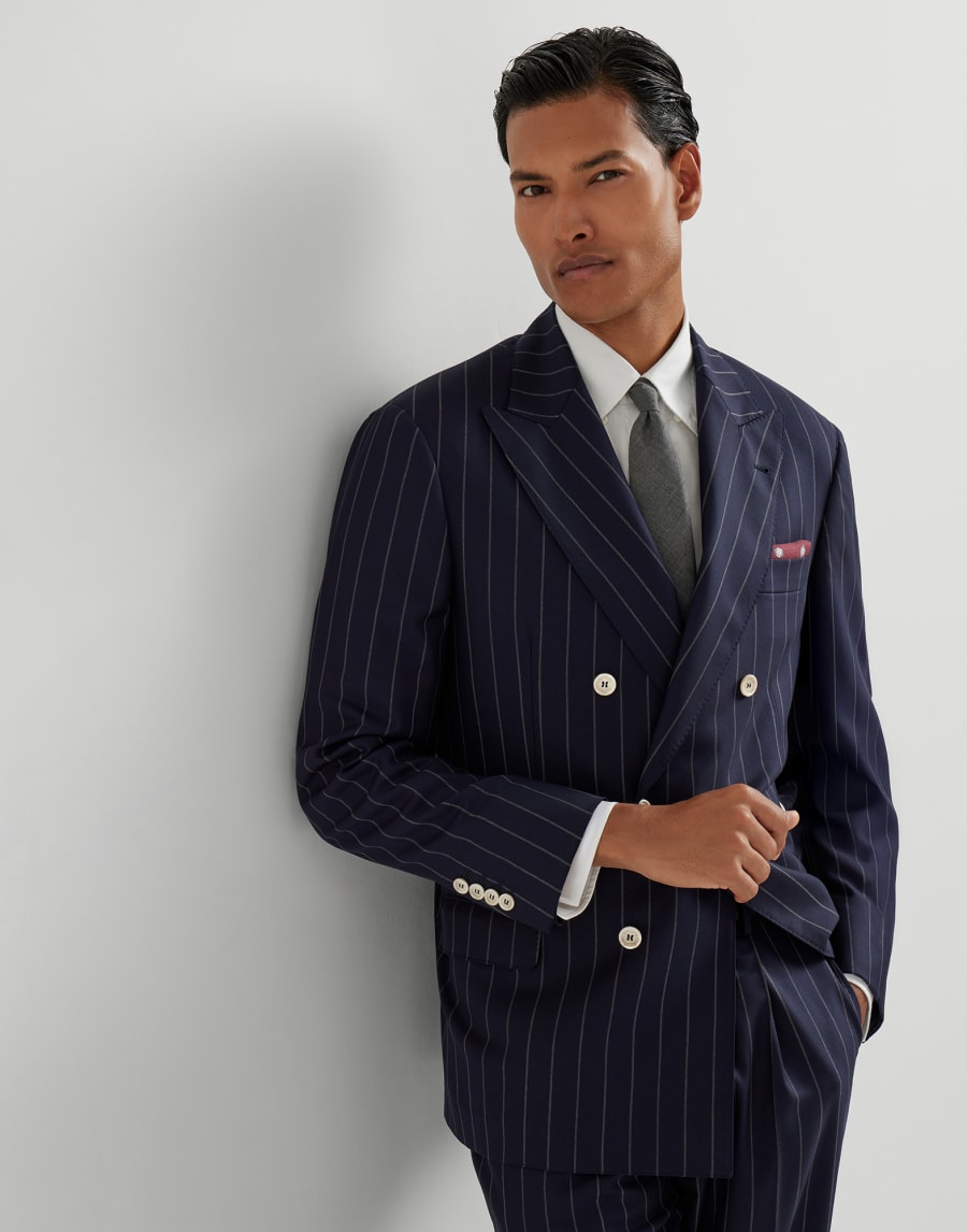 Giacca gessato largo Blu Uomo - Brunello Cucinelli
