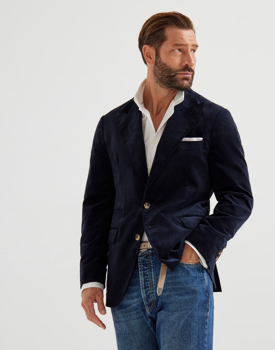 Deconstructed blazer Navy Blue Man - Brunello Cucinelli