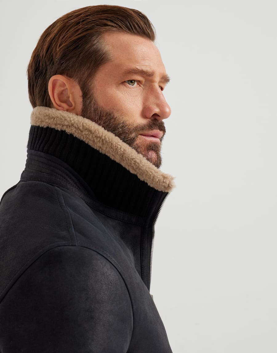 Nubuck shearling bomber jacket Black Man - Brunello Cucinelli