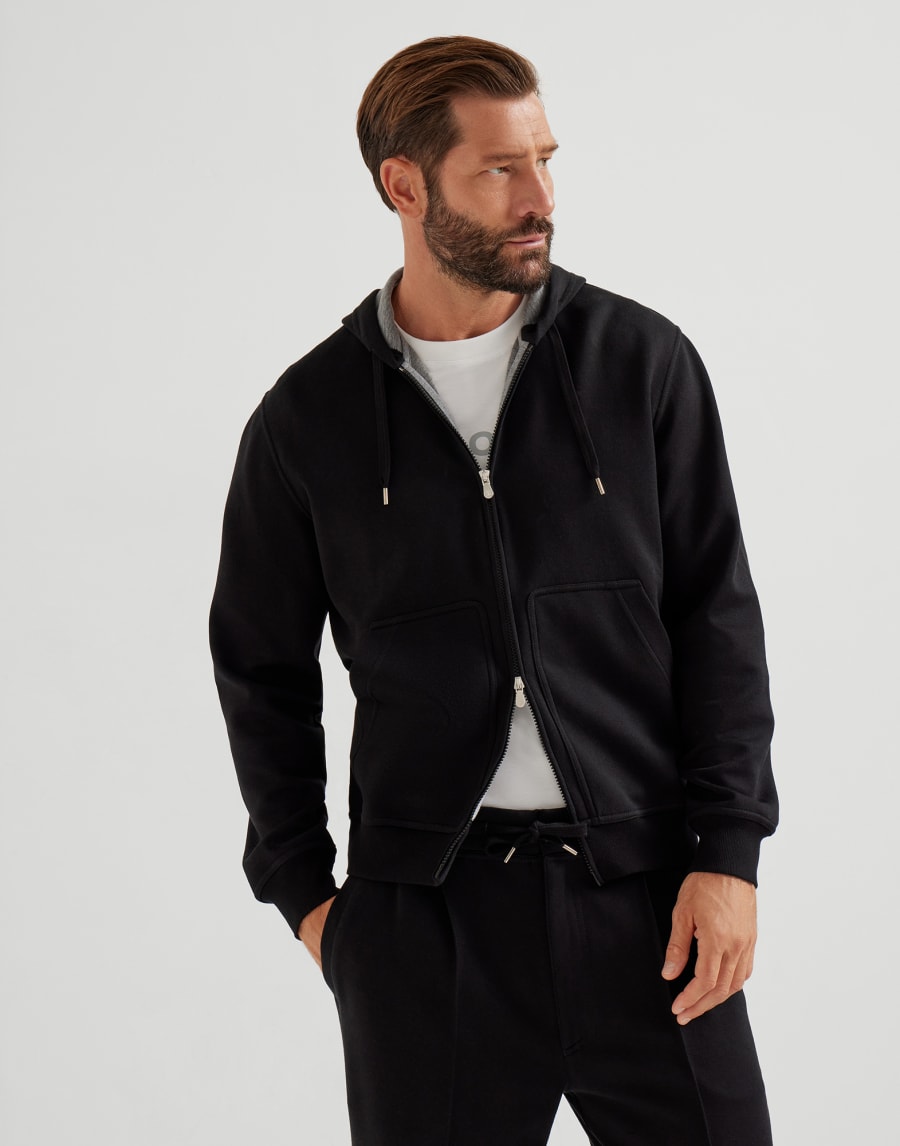 双层毛圈布上衣 黑色 男款 - Brunello Cucinelli