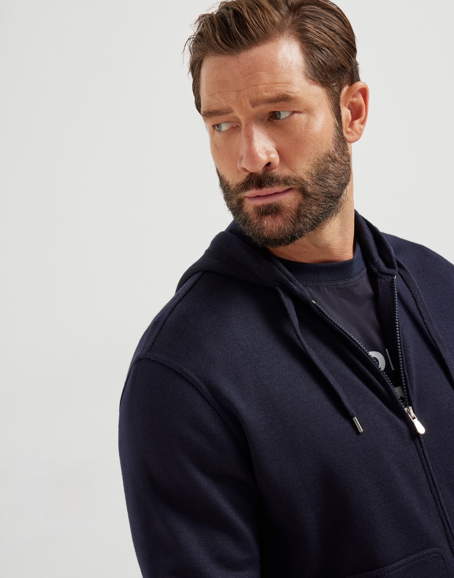 Topwear in felpa di cashmere e seta Blu Navy Uomo - Brunello Cucinelli