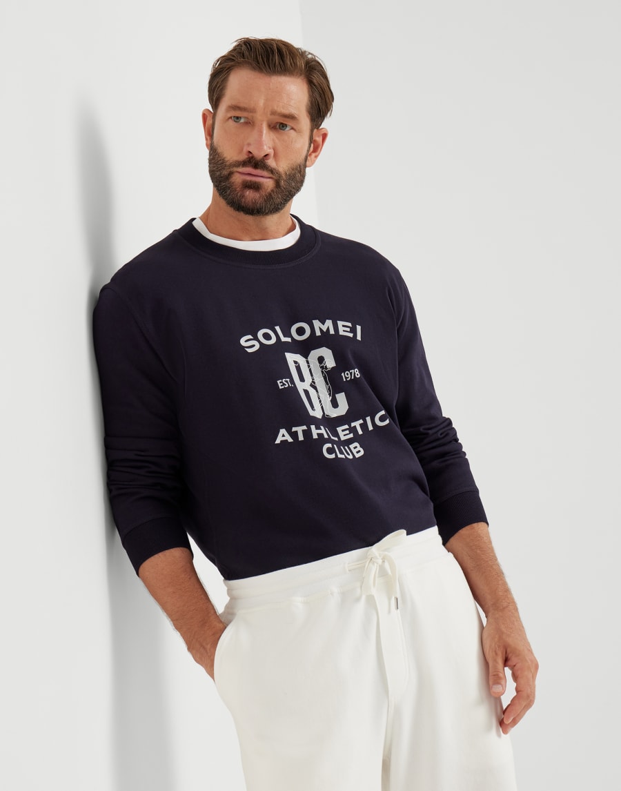 Sweatshirt with print Navy Blue Man - Brunello Cucinelli