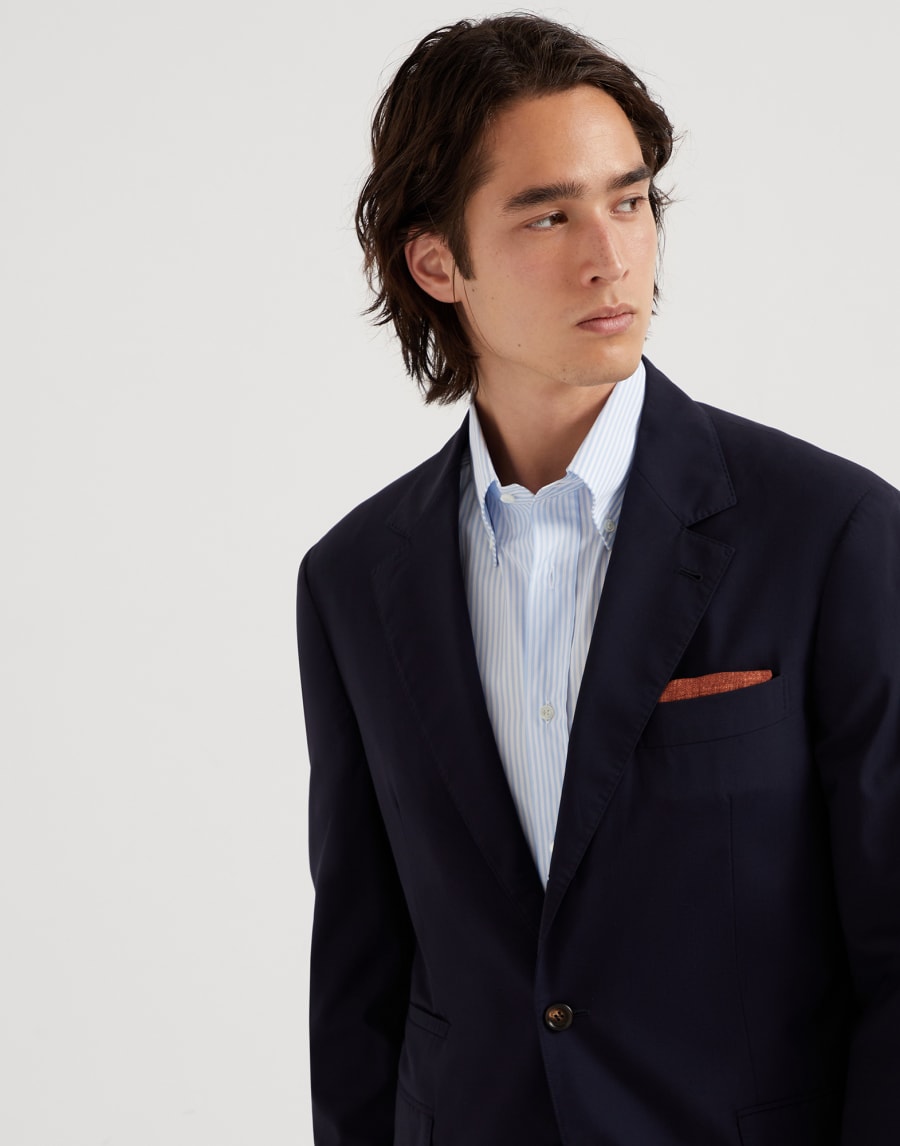 Wool and silk blazer Navy Blue Man - Brunello Cucinelli