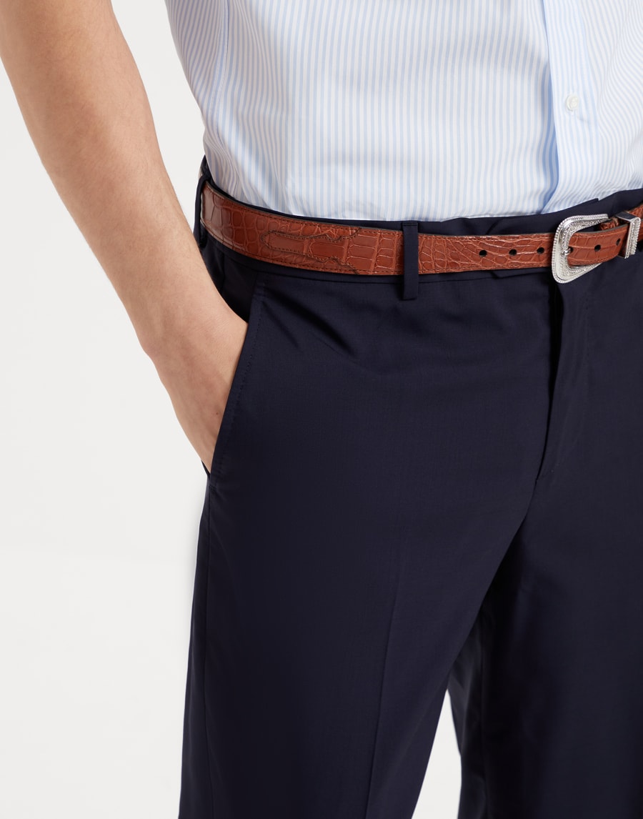 Wool and silk trousers Navy Blue Man - Brunello Cucinelli