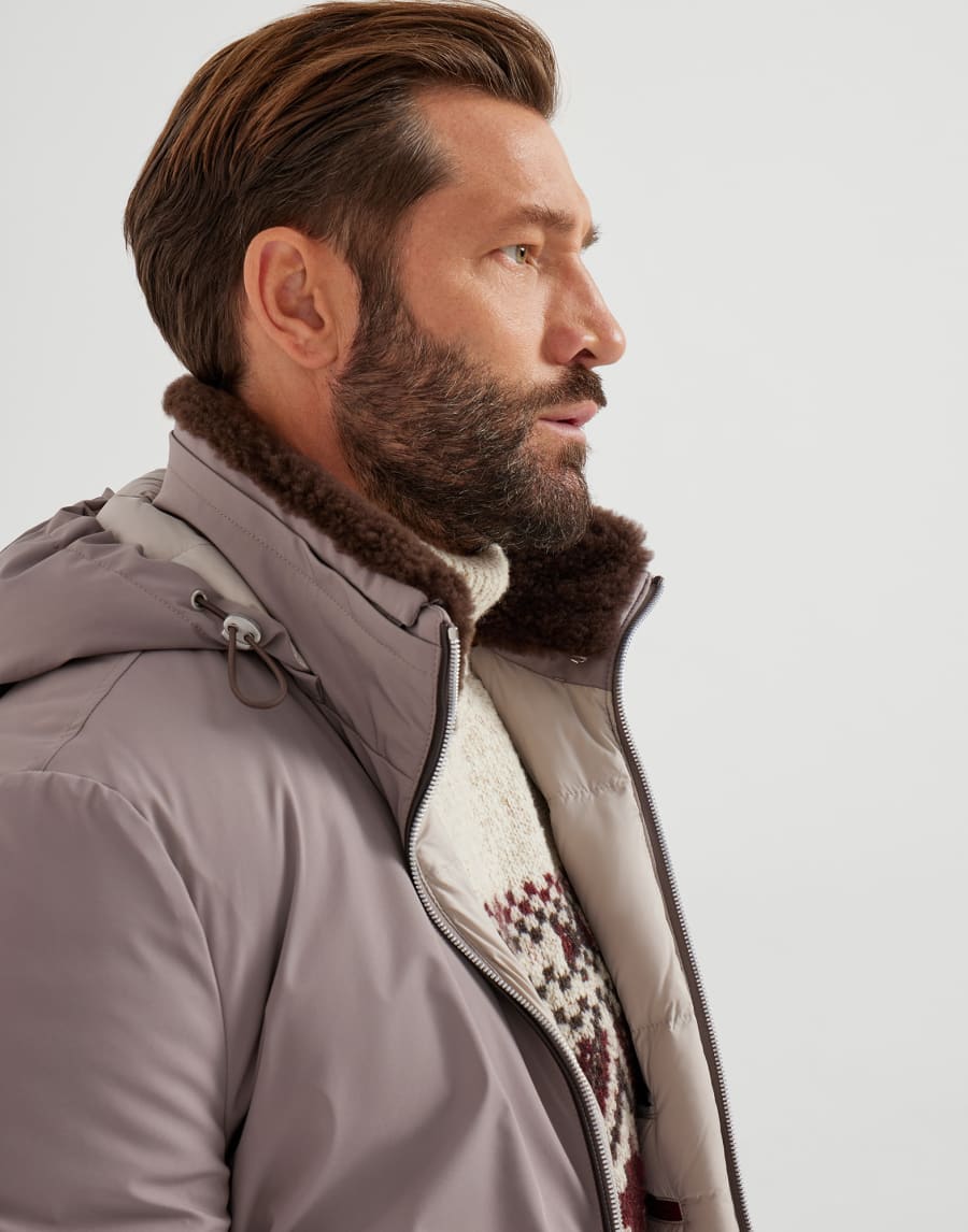 Nylon down jacket Light Brown Man - Brunello Cucinelli