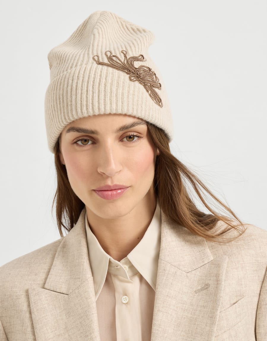 モニーレ付き カシミヤ ニットキャップ ベージュ レディース - Brunello Cucinelli
