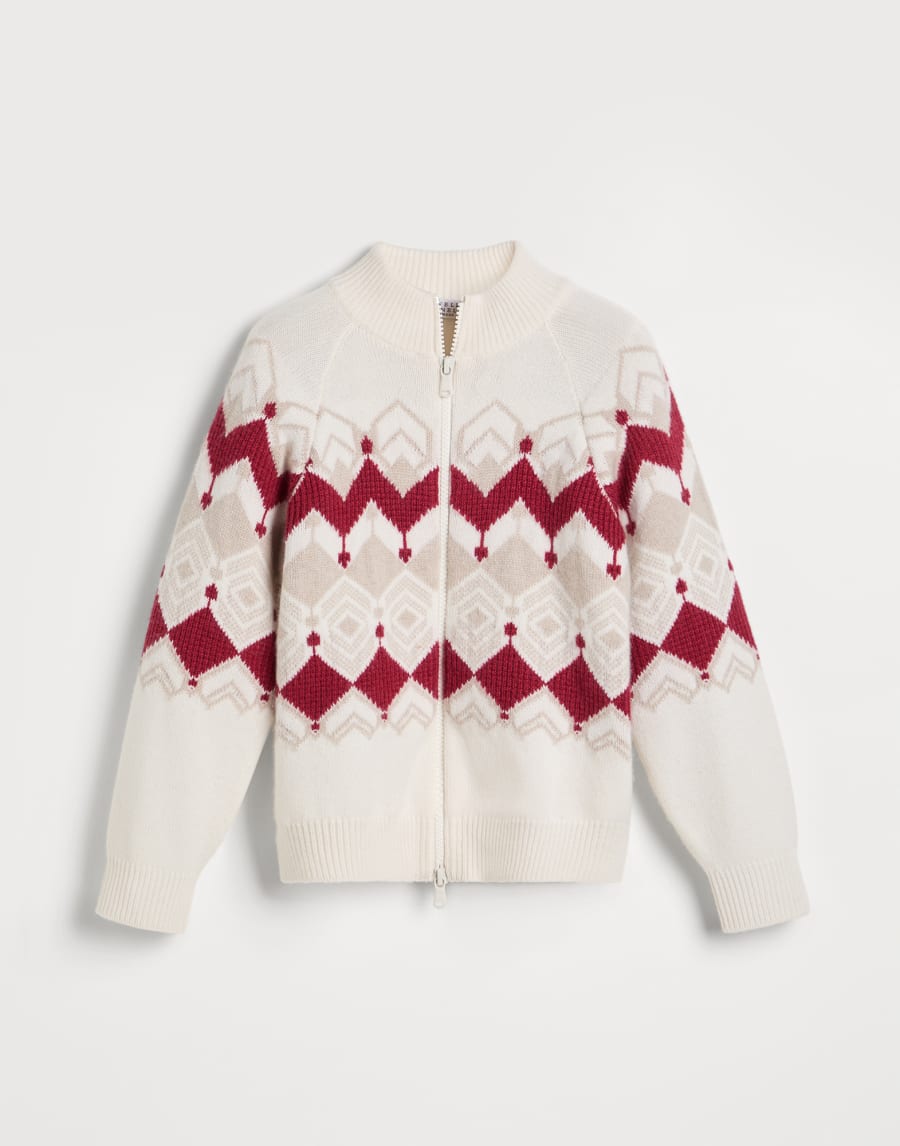 Cardigan Jacquard con zip Rosso Bambino - Brunello Cucinelli