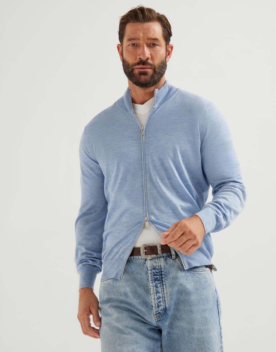 Cardigan in maglia leggera Denim Uomo - Brunello Cucinelli