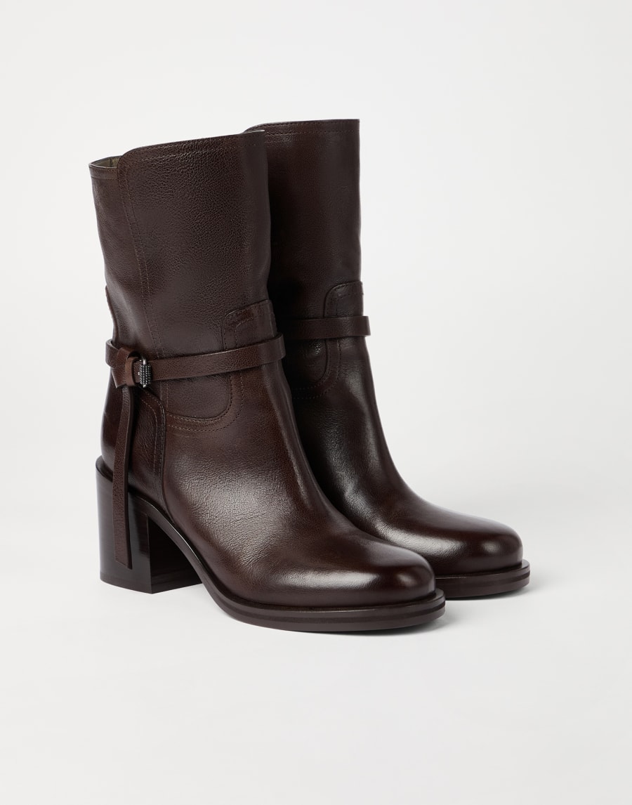 Classic leather ankle boots with monili Brown Woman - Brunello Cucinelli