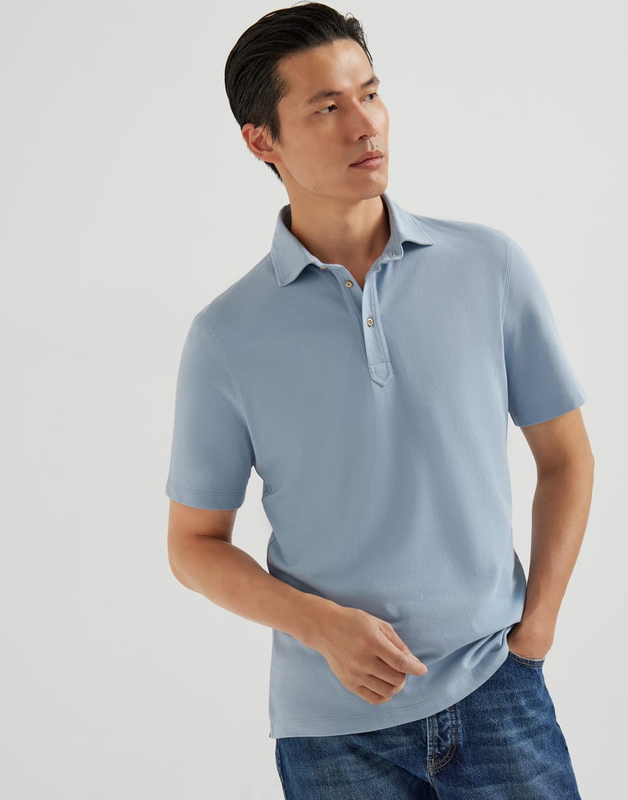 Piqué polo shirt Denim Man - Brunello Cucinelli
