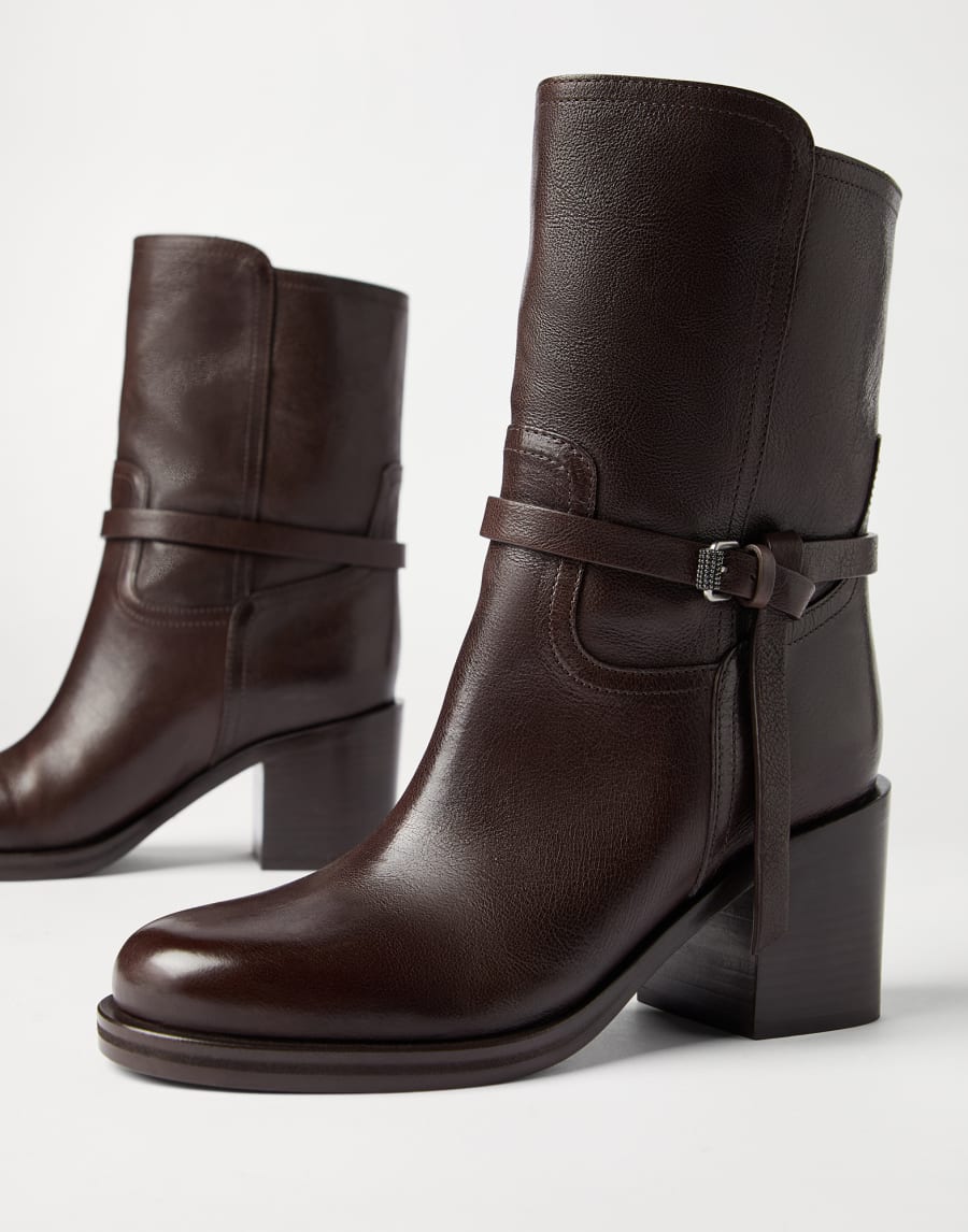 Bottines en cuir Classic ornées de Monile Marron Femme - Brunello Cucinelli