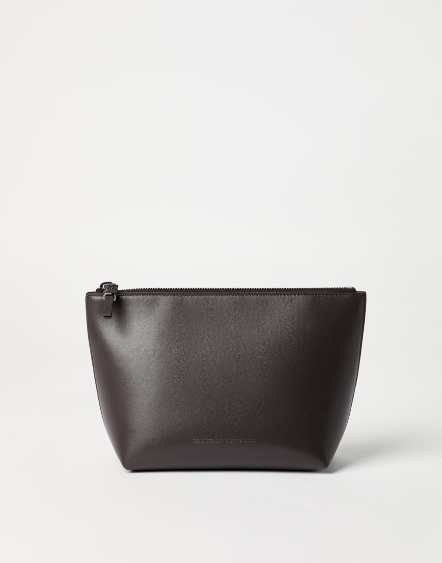 Calfskin pouch with monili Rust Brown Woman - Brunello Cucinelli