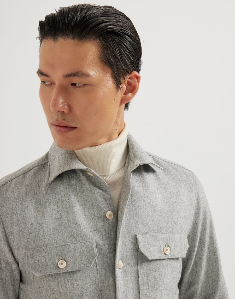 Virgin wool flannel overshirt Pearl Grey Man - Brunello Cucinelli