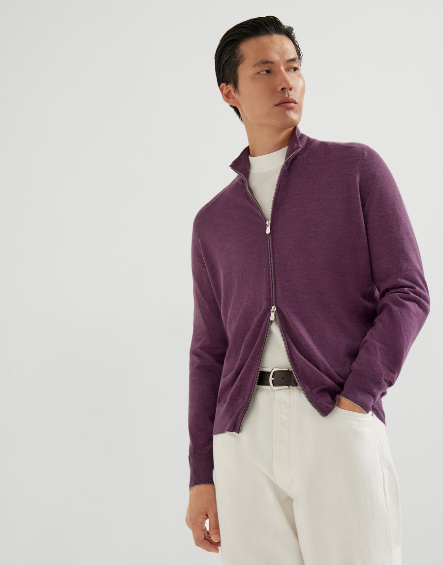 Lightweight knit cardigan Burgundy Man - Brunello Cucinelli
