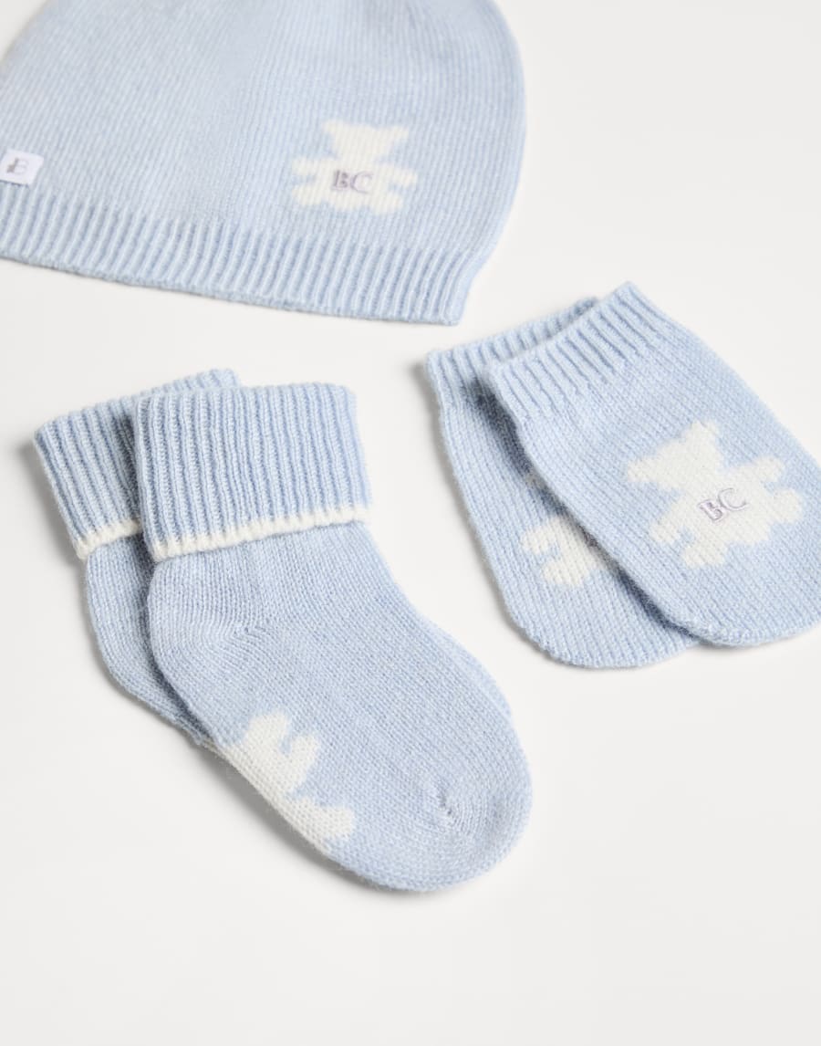 Baby Bernie beanie and socks set Sky Blue Baby - Brunello Cucinelli
