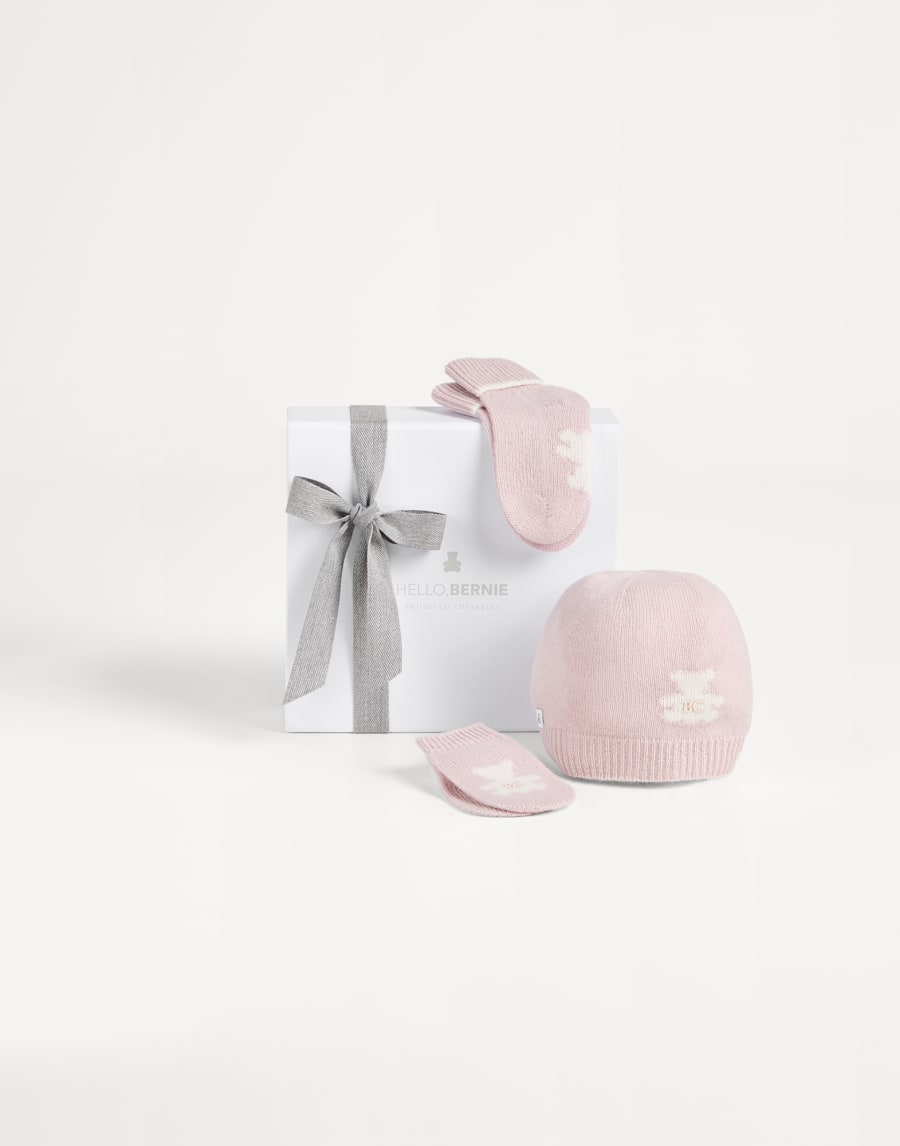 Baby Bernie-Set mit Strickmütze und Socken Rosa Baby - Brunello Cucinelli