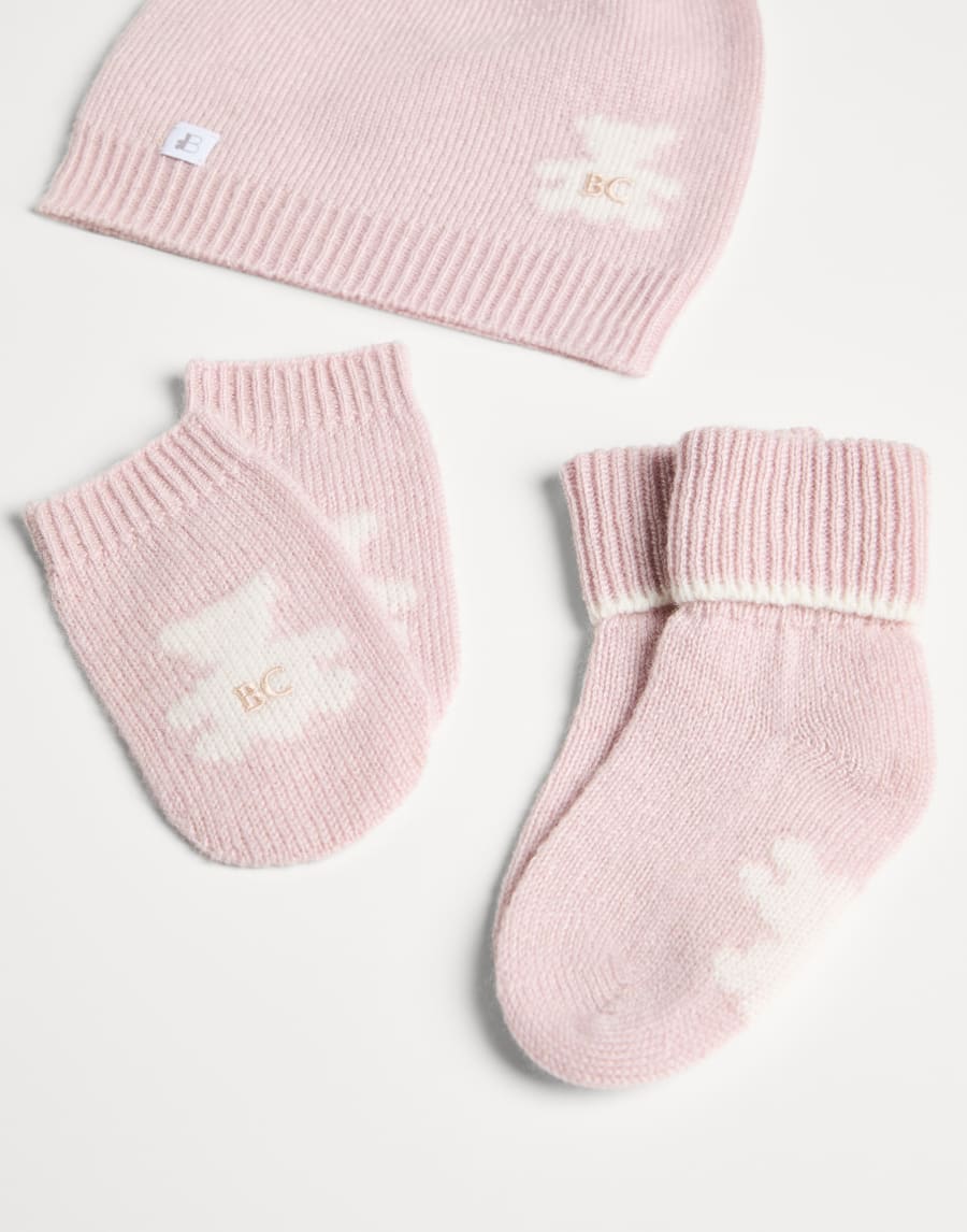 Baby Bernie beanie and socks set Pink Baby - Brunello Cucinelli