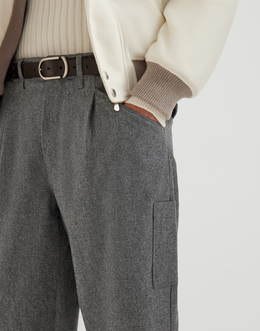 Virgin wool flannel trousers Medium Grey Man - Brunello Cucinelli