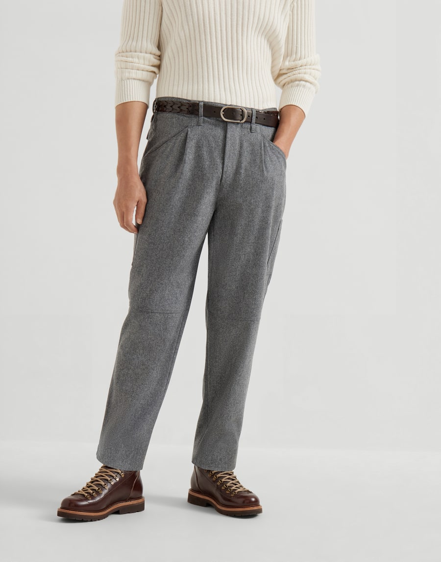 Virgin wool flannel trousers Medium Grey Man - Brunello Cucinelli
