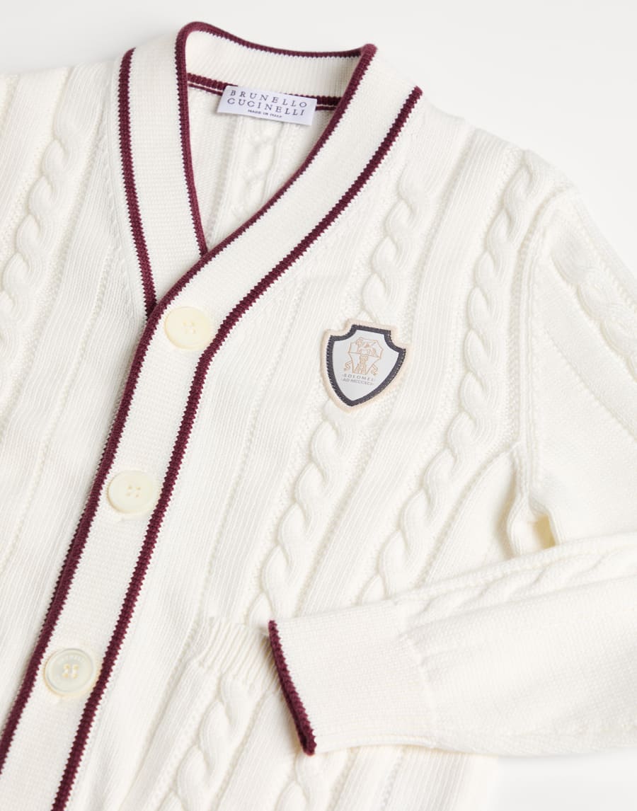 Cardigan en coton avec logo Blanc Garçon - Brunello Cucinelli