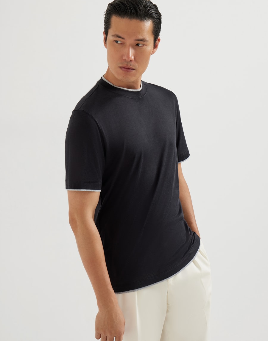 T-shirt with faux-layering Black Man - Brunello Cucinelli