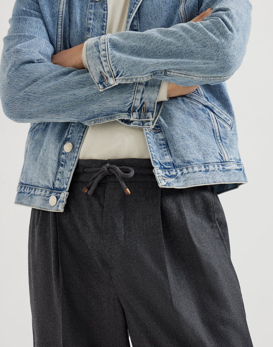 Virgin wool flannel trousers Dark Grey Man - Brunello Cucinelli