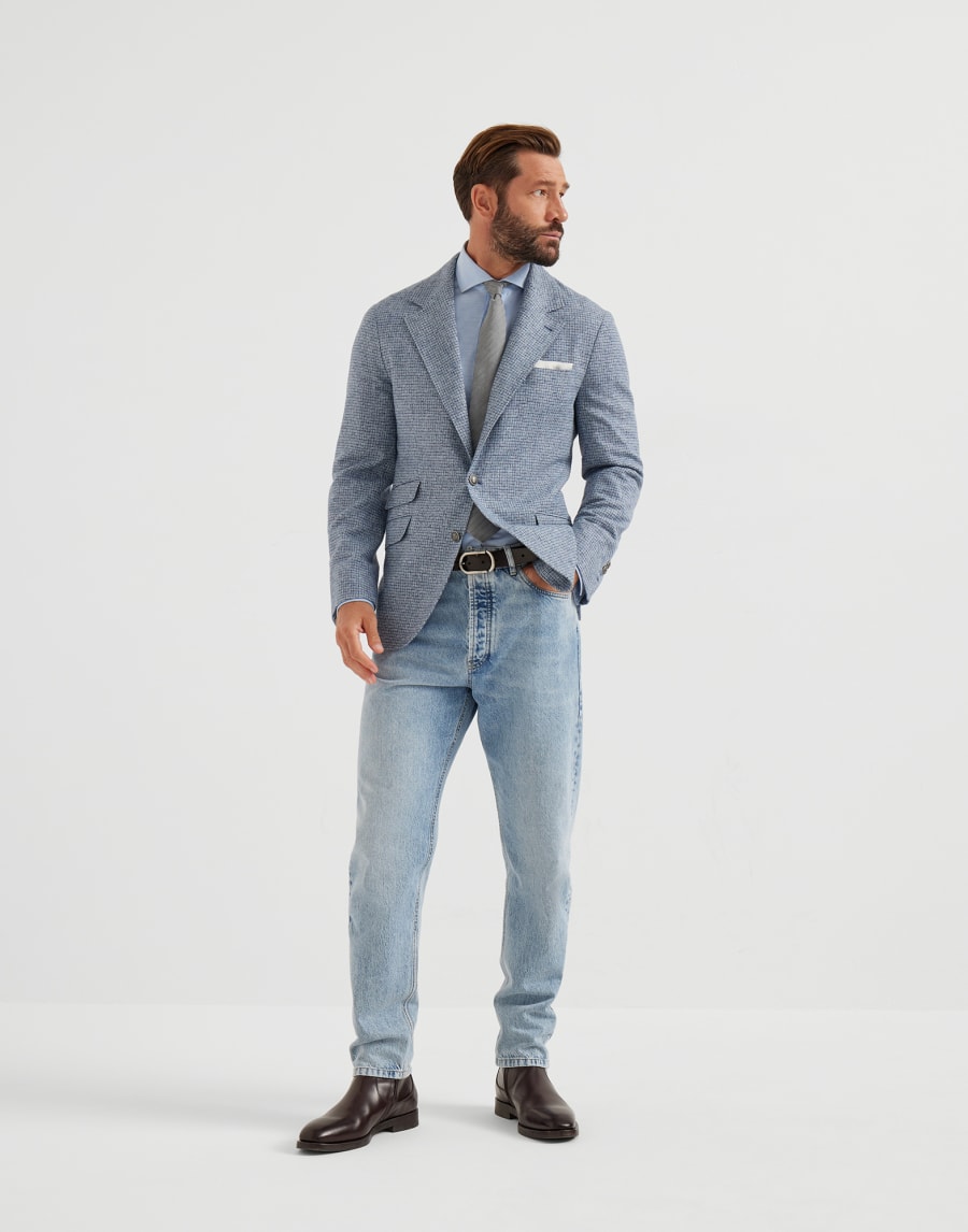 Dekonstruiertes Sakko mit Karomuster Jeansblau Herren - Brunello Cucinelli