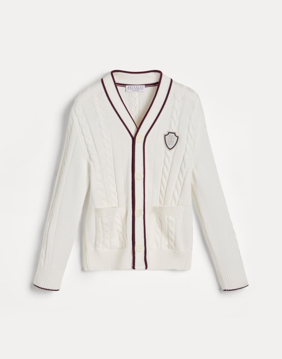 Cotton cardigan with logo White Boys - Brunello Cucinelli