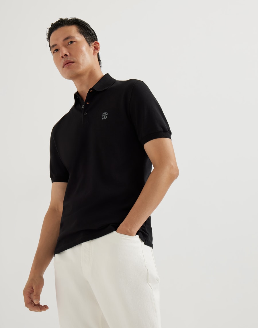 Piqué polo shirt Black Man - Brunello Cucinelli
