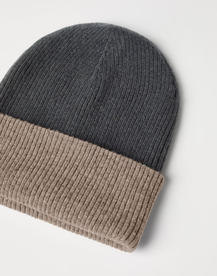Cashmere rib knit beanie Dark Grey Man - Brunello Cucinelli