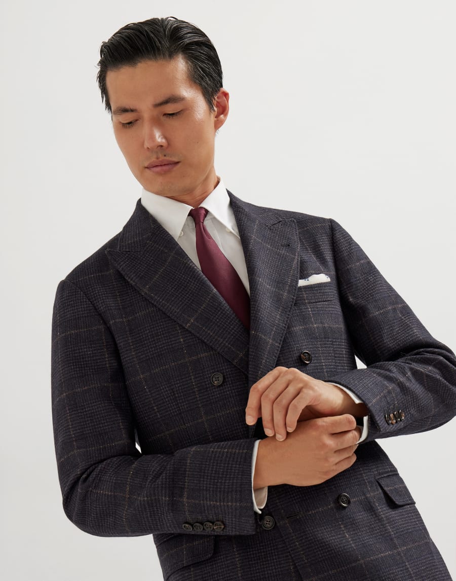 威尔士格纹西装套装 钢灰色 男款 - Brunello Cucinelli