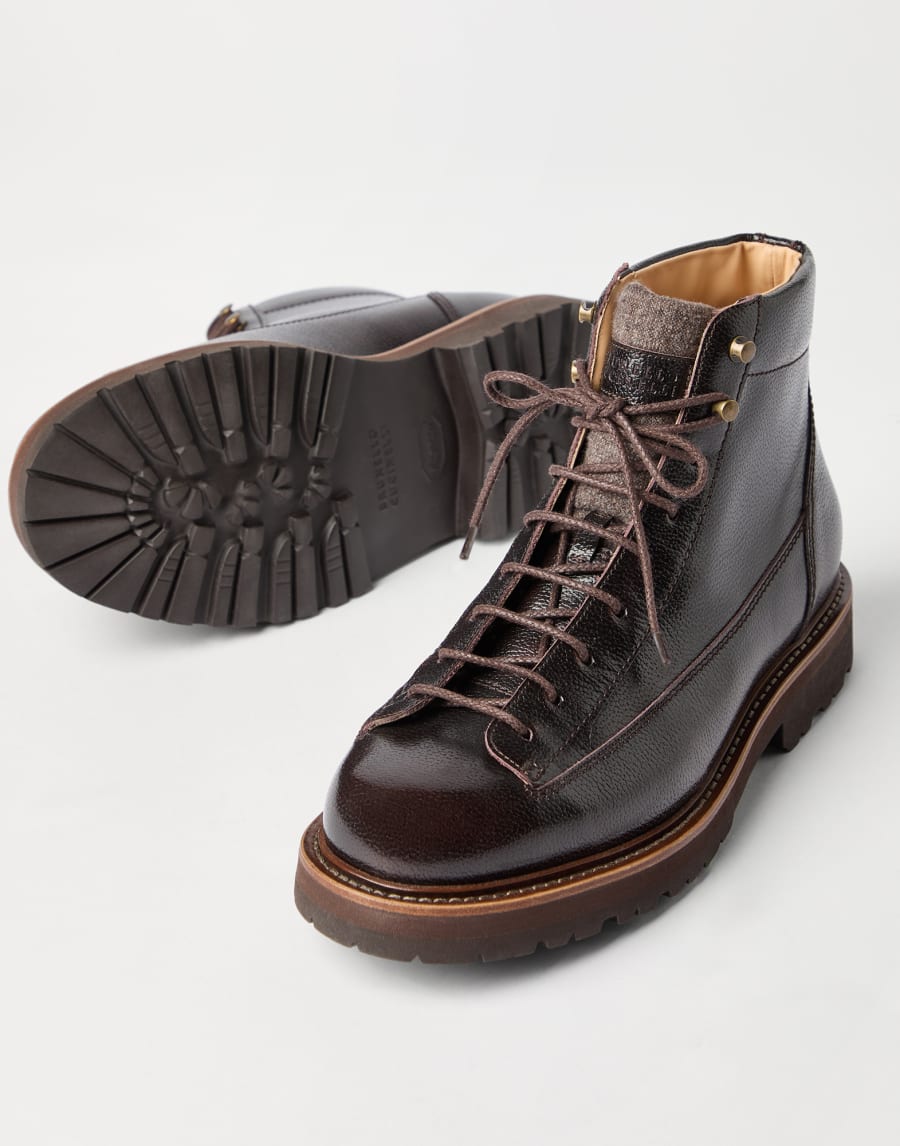 Bottines Urban Outdoor en cuir de veau Texture Brun Foncé Homme - Brunello Cucinelli