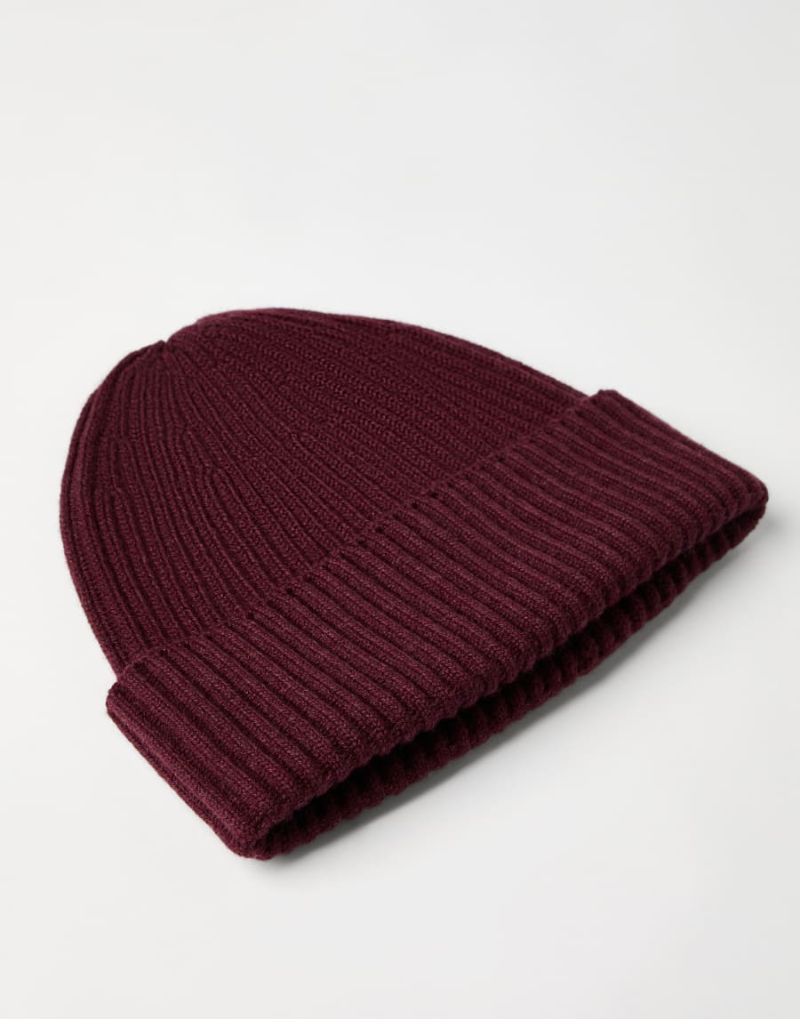 Cashmere rib knit beanie Amaranth Man - Brunello Cucinelli