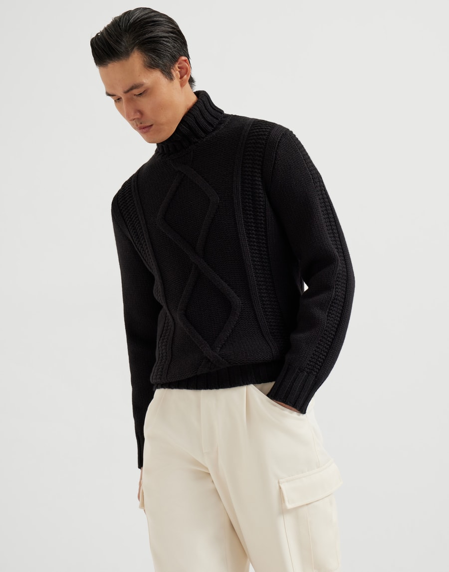 Cashmere Feather yarn sweater Black Man - Brunello Cucinelli
