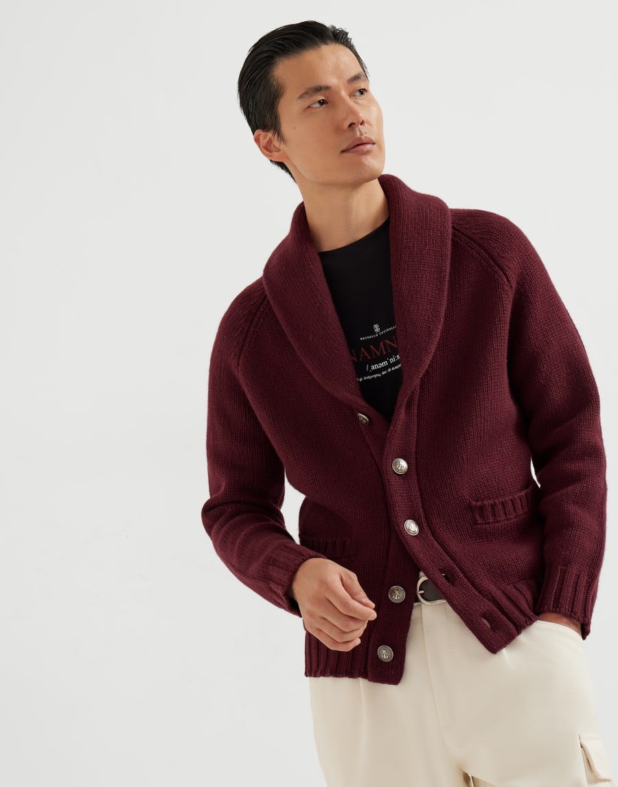 Cashmere Feather yarn cardigan Amaranth Man - Brunello Cucinelli